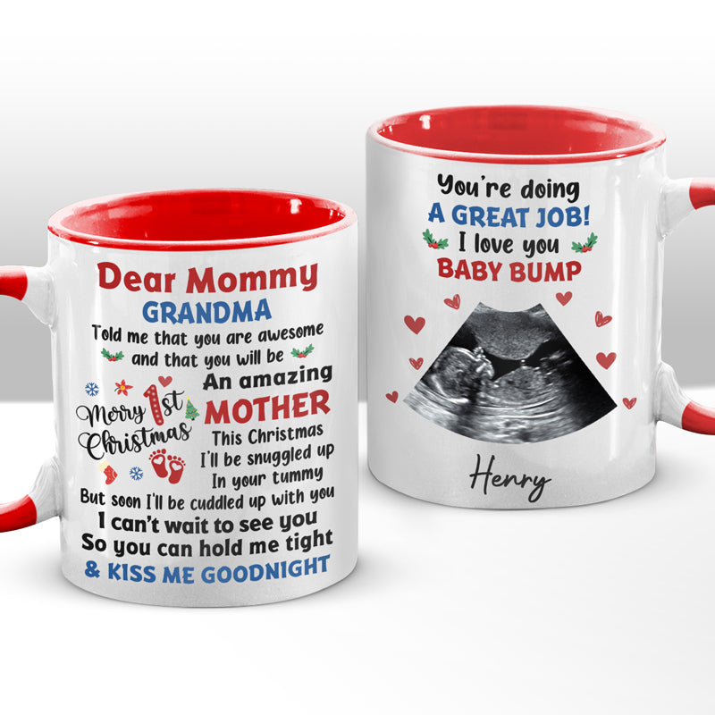 Lettre photo personnalisée de la part de la future maman - Mug personnalisé avec accents - Cadeau de naissance, premier Noël, cadeau de Noël pour la première maman