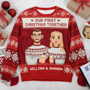 Notre premier Noël ensemble - Sweat-shirt personnalisé pour couple - Pull en laine unisexe - Cadeau de Noël pour mari et femme, anniversaire