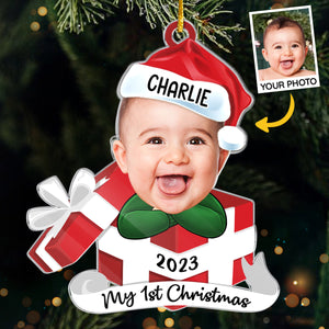 Photo personnalisée Salut, je suis nouveau ici - Ornement personnalisé personnalisé pour la famille - Forme personnalisée en acrylique - Cadeau de Noël pour bébé, enfants, nouveau-né