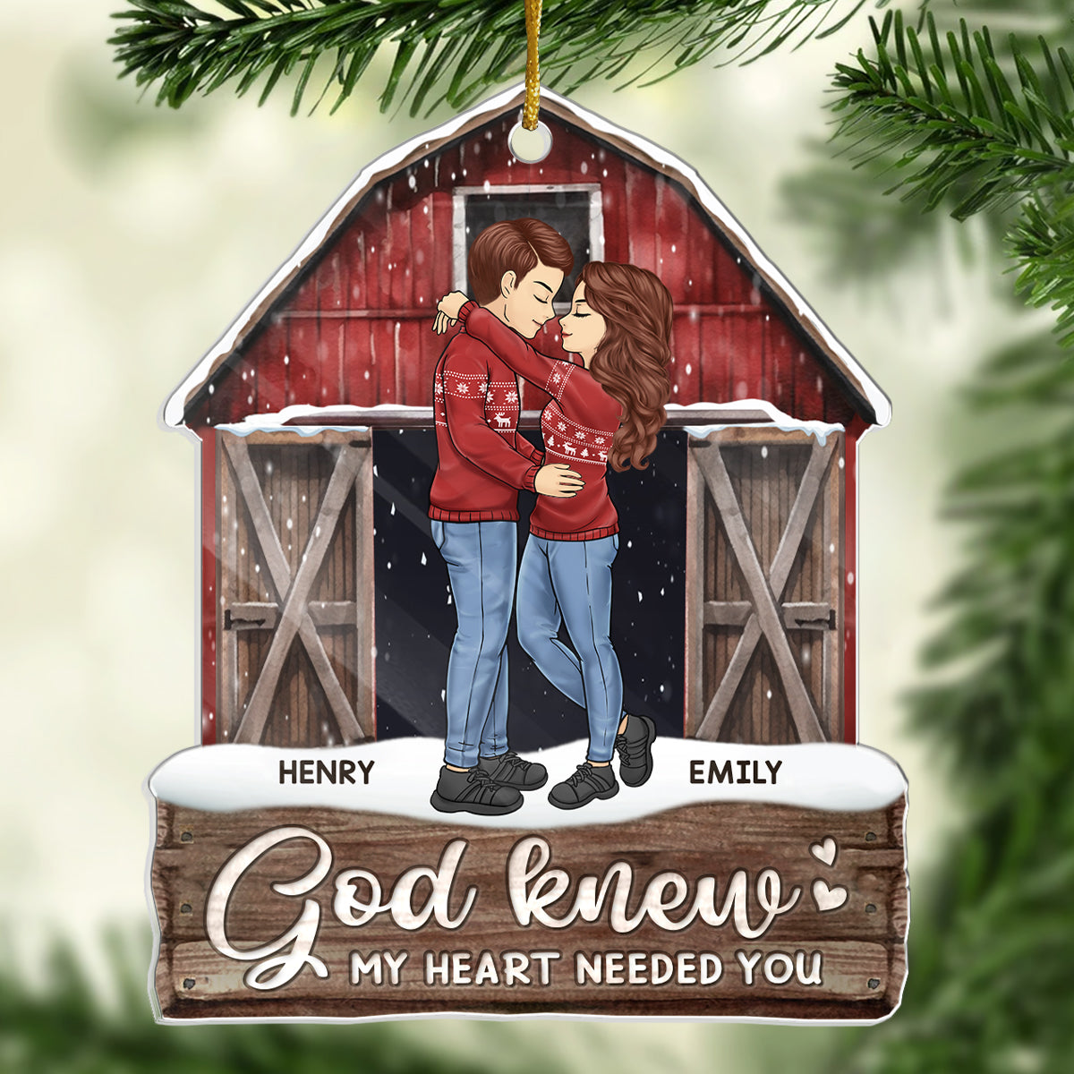 God Knew My Heart Needed You - Couple Personalized Custom Ornament - Acrylic, Wood Custom Shaped - Christmas Gift For Husband Wife, Anniversary