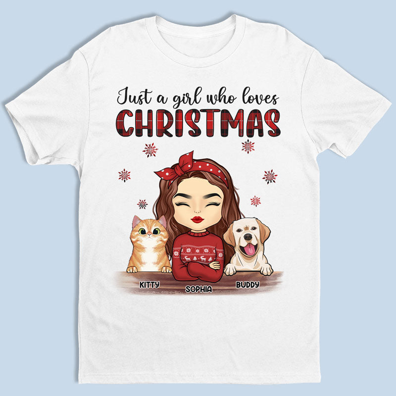 Une fille qui aime Noël - T-shirt, sweat à capuche et sweat-shirt unisexe personnalisé pour chien et chat - Cadeau de Noël pour les propriétaires et les amoureux des animaux