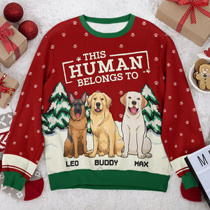 Cet humain m'appartient - Sweat-shirt personnalisé pour chien - Pull en laine unisexe - Cadeau de Noël pour les propriétaires d'animaux et les amoureux des animaux