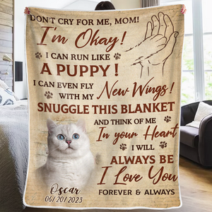 Couverture personnalisée avec photo « Pense à moi dans ton cœur » – Cadeau de condoléances pour les propriétaires et les amoureux des animaux