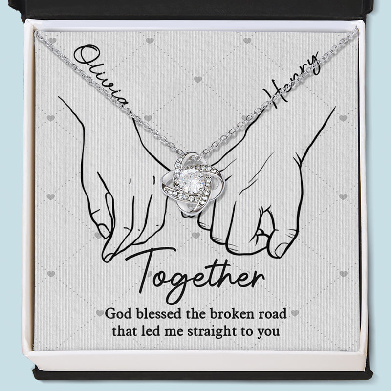From Our First Kiss Till Our Last Breath - Couple Personalized Custom Love Knot Necklace - Gift For Husband Wife, Anniversary