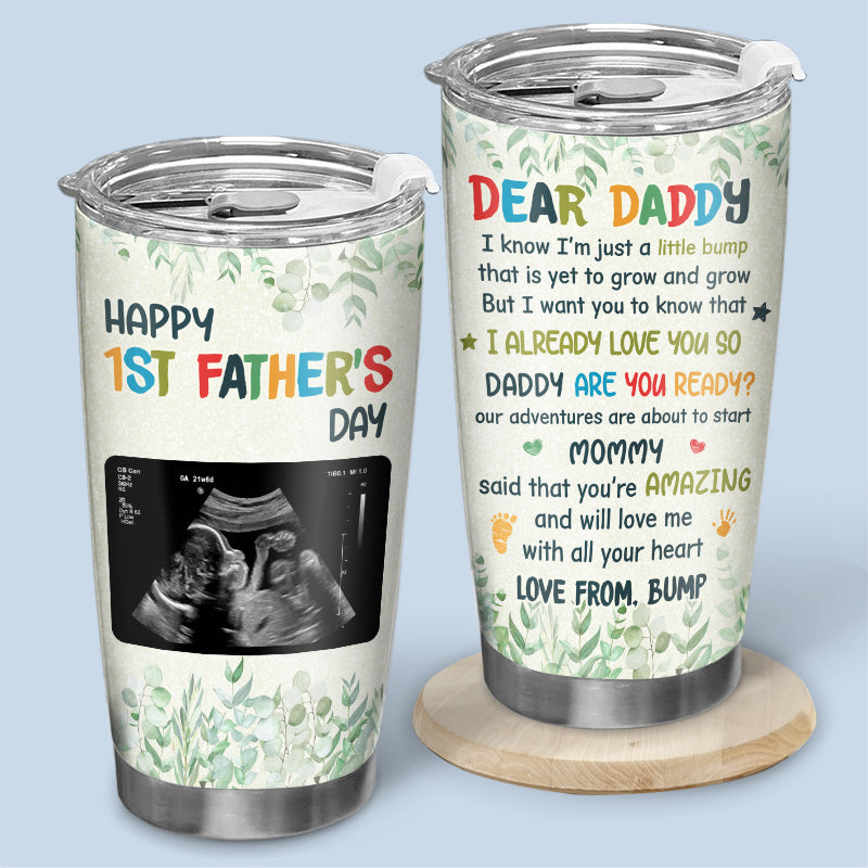 Custom Photo Our Adventures Are About To Start - Family Personalized Custom Tumbler - Father's Day, Birthday Gift For First Dad
