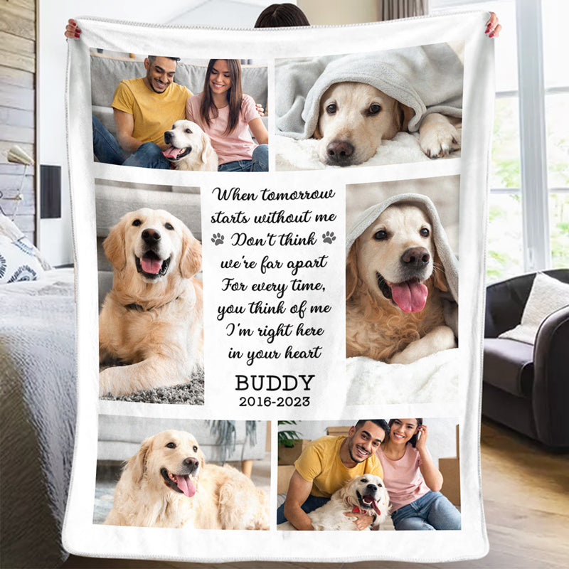 Couverture personnalisée avec photo « Je suis là dans ton cœur » - Cadeau de condoléances pour les propriétaires d'animaux et les amoureux des animaux