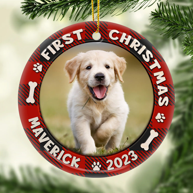 Décoration de Noël personnalisée avec photo pour chien et chat - Décoration ronde en céramique - Cadeau de Noël pour les familles, les propriétaires d'animaux et les amoureux des animaux