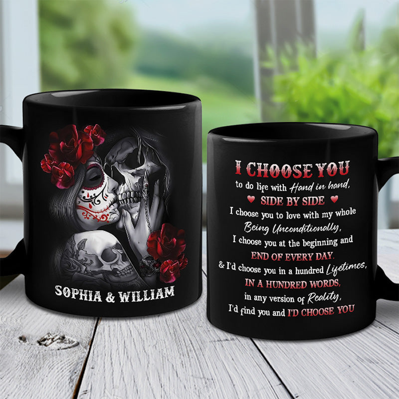 Je te choisirais plutôt que cent vies - Tasse noire personnalisée pour couple - Cadeau pour mari et femme, anniversaire