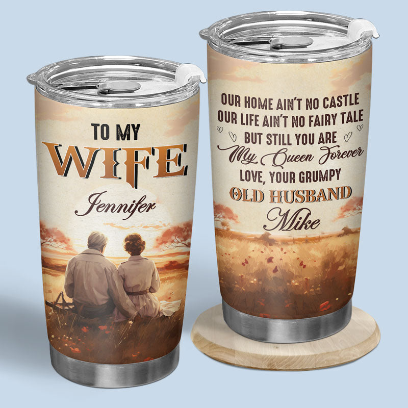 Notre maison n'est pas un château, notre vie n'est pas un conte de fées - Gobelet personnalisé pour couple - Cadeau pour couple, mari et femme, anniversaire, fiançailles, mariage, cadeau de mariage