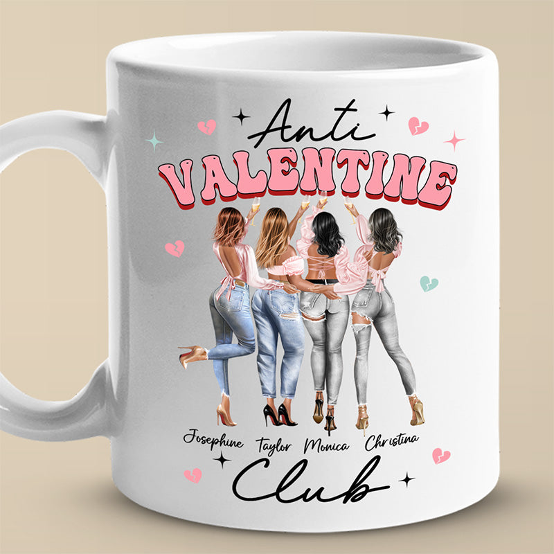 Anti Valentine Club - Mug personnalisé Bestie - Cadeau de Saint-Valentin pour meilleures amies, meilleures amies, sœurs