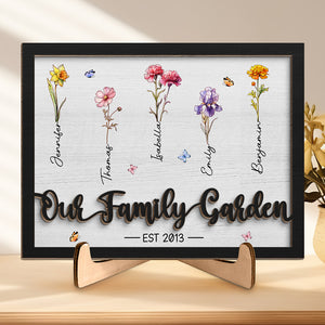 Notre jardin familial - Plaque en bois personnalisée à 2 couches avec support - Cadeau de pendaison de crémaillère pour les membres de la famille