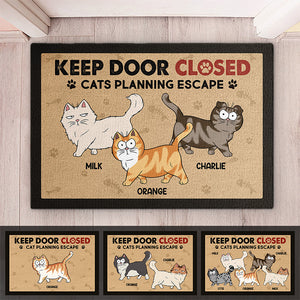 Gardez la porte fermée, les chats prévoient de s'échapper ! Tapis décoratif personnalisé pour chat ! Cadeau pour les propriétaires et les amoureux des animaux