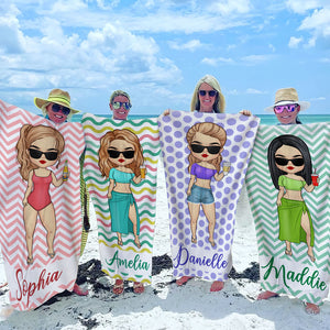 Le bonheur arrive par vagues - Serviette de plage personnalisée Bestie - Cadeau pour meilleures amies, meilleures amies, sœurs