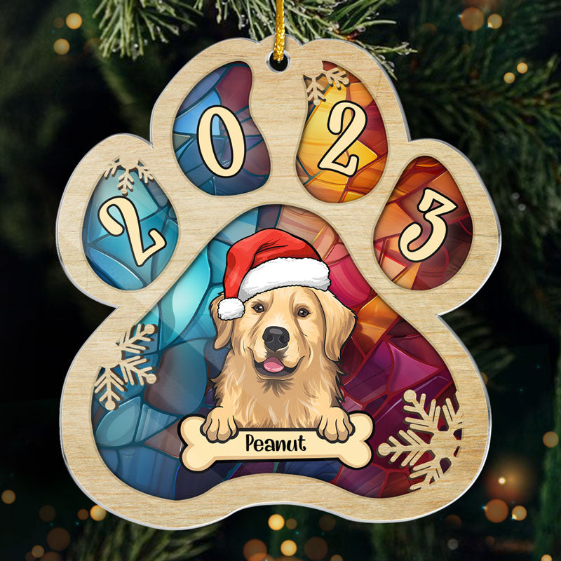 Joyeuses fêtes de fin d'année ! Ornement personnalisé pour chien et chat en acrylique en forme de patte ! Cadeau de Noël pour les propriétaires et les amoureux des animaux.