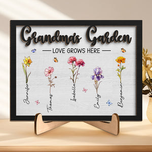 Notre amour grandit ici - Plaque en bois personnalisée à 2 couches avec support - Cadeau de pendaison de crémaillère pour les membres de la famille