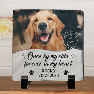 Photo personnalisée Une fois à mes côtés, pour toujours dans mon cœur - Pierre commémorative carrée personnalisée - Cadeau de condoléances pour les propriétaires d'animaux de compagnie et les amoureux des animaux