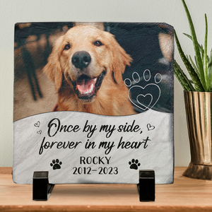 Photo personnalisée Une fois à mes côtés, pour toujours dans mon cœur - Pierre commémorative carrée personnalisée - Cadeau de condoléances pour les propriétaires d'animaux de compagnie et les amoureux des animaux