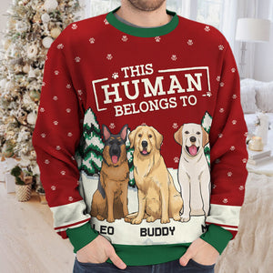 Cet humain m'appartient - Sweat-shirt personnalisé pour chien - Pull en laine unisexe - Cadeau de Noël pour les propriétaires d'animaux et les amoureux des animaux