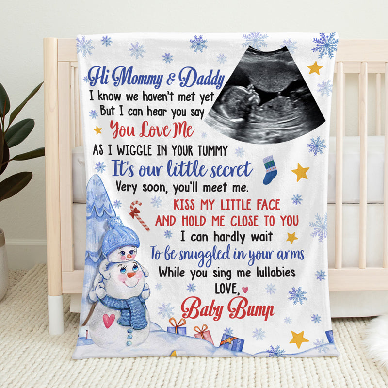 Couverture personnalisée pour bébé avec photo « Très bientôt tu me rencontreras » - Cadeau de naissance, premier Noël, cadeau de Noël pour les premiers parents