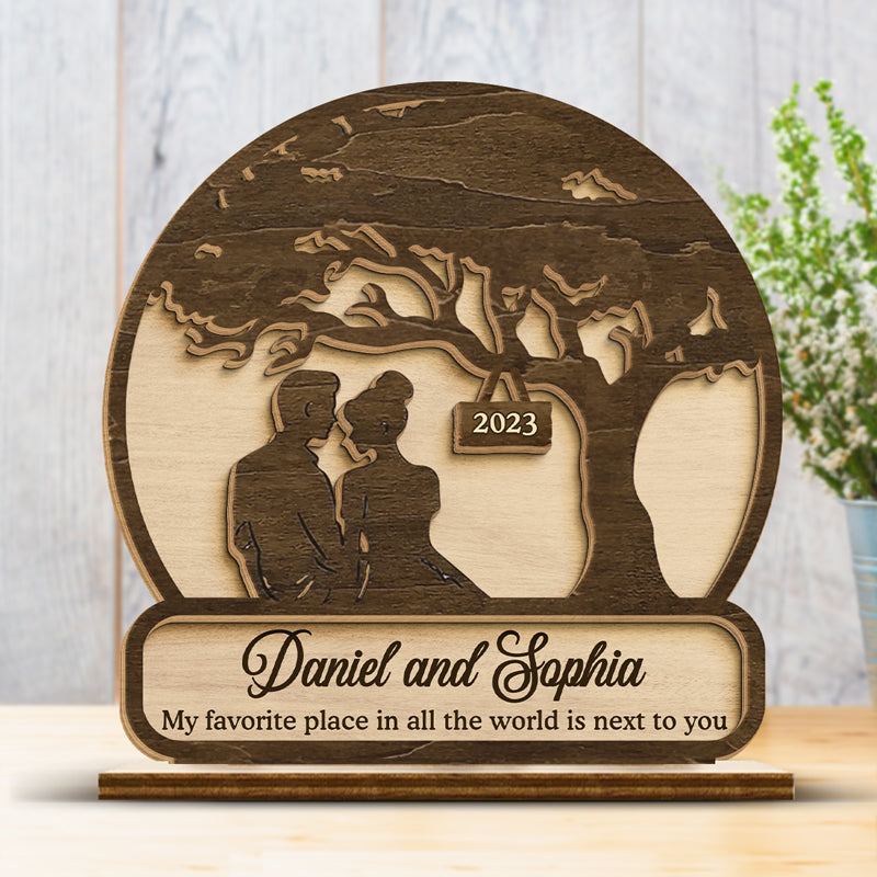 S'asseoir ensemble suffit - Plaque en bois personnalisée à 2 couches avec support plat pour couple - Cadeau de pendaison de crémaillère, cadeau pour mari et femme, cadeau d'anniversaire