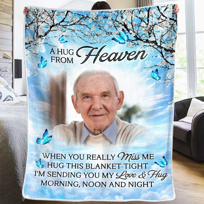Couverture photo personnalisée « Bisous du ciel » - Cadeau de Noël, souvenir de condoléances pour les proches