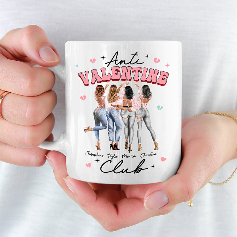 Anti Valentine Club - Mug personnalisé Bestie - Cadeau de Saint-Valentin pour meilleures amies, meilleures amies, sœurs