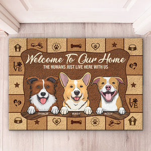 Les humains vivent ici avec nous - Tapis décoratif personnalisé - Cadeau pour les amoureux des animaux