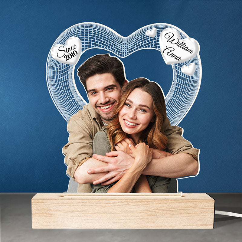 Photo personnalisée « Je t'aime » - Lampe LED 3D personnalisée en forme de couple - Téléchargez une photo pour un cadeau d'anniversaire ou de mariage