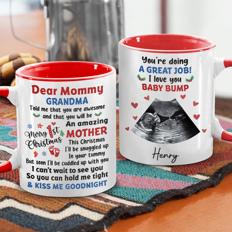 Lettre photo personnalisée de la part de la future maman - Mug personnalisé avec accents - Cadeau de naissance, premier Noël, cadeau de Noël pour la première maman
