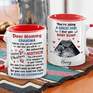 Lettre photo personnalisée de la part de la future maman - Mug personnalisé avec accents - Cadeau de naissance, premier Noël, cadeau de Noël pour la première maman