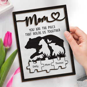 Maman, tu es le lien qui nous unit - Plaque en bois personnalisée à 2 couches avec support - Cadeau de pendaison de crémaillère pour maman et grand-mère