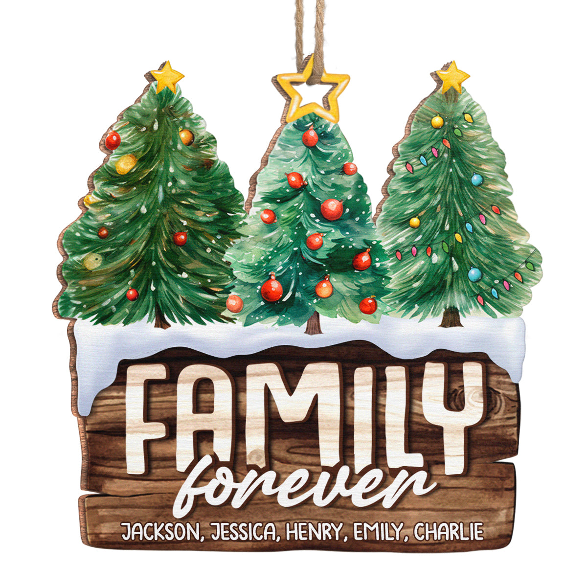 C'est notre endroit heureux - Ornement personnalisé pour la famille - Forme personnalisée en bois - Cadeau de Noël pour les membres de la famille