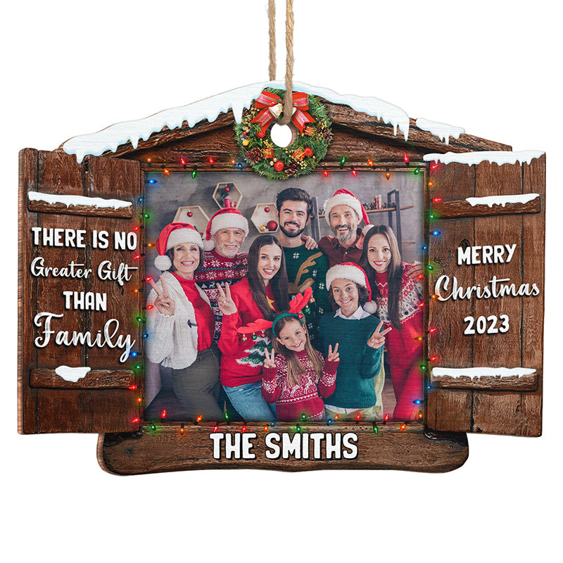 Photo personnalisée « J'aime ma famille » - Ornement personnalisé pour la famille - Forme en bois personnalisée - Cadeau de Noël pour les membres de la famille