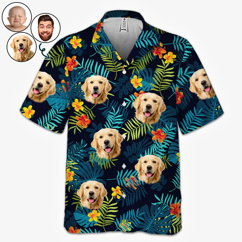 Chemise hawaïenne unisexe avec photo personnalisée - Cadeau de vacances d'été et de voyage personnalisé pour la famille, les amoureux des chiens et des chats - Ambiance tropicale uniquement