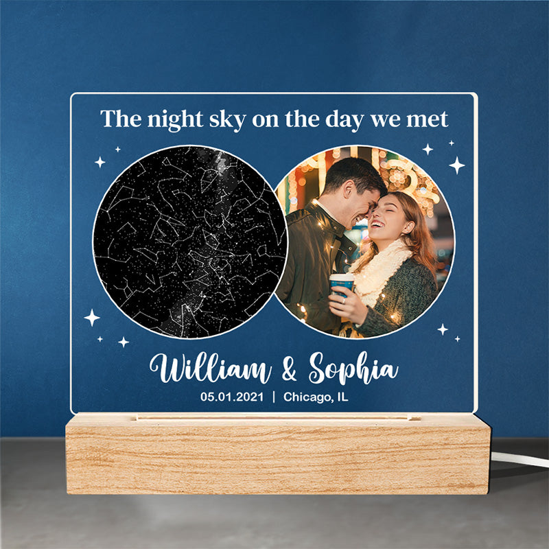Photo personnalisée sous ce ciel, notre histoire a commencé pour toujours - Lumière LED 3D personnalisée pour couple - Cadeau pour mari et femme, anniversaire