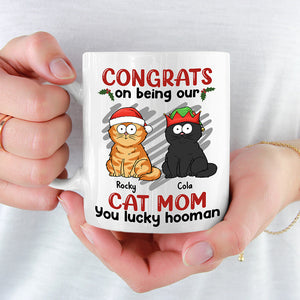 You Lucky Hooman - Mug personnalisé chat - Cadeau de Noël pour propriétaires et amoureux des animaux