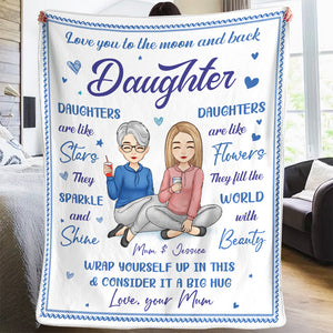 Love You To The Moon And Back Daughter - Family Personalized Custom Blanket - Birthday Gift From Mom