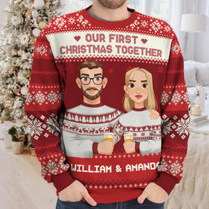 Notre premier Noël ensemble - Sweat-shirt personnalisé pour couple - Pull en laine unisexe - Cadeau de Noël pour mari et femme, anniversaire