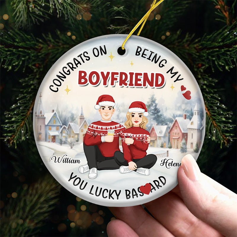 Félicitations pour être mon homme ! Ornement personnalisé pour couple – Forme ronde en céramique – Cadeau de Noël pour mari et femme, anniversaire