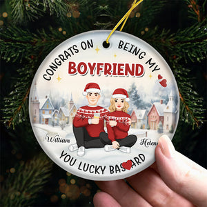 Félicitations pour être mon homme ! Ornement personnalisé pour couple – Forme ronde en céramique – Cadeau de Noël pour mari et femme, anniversaire