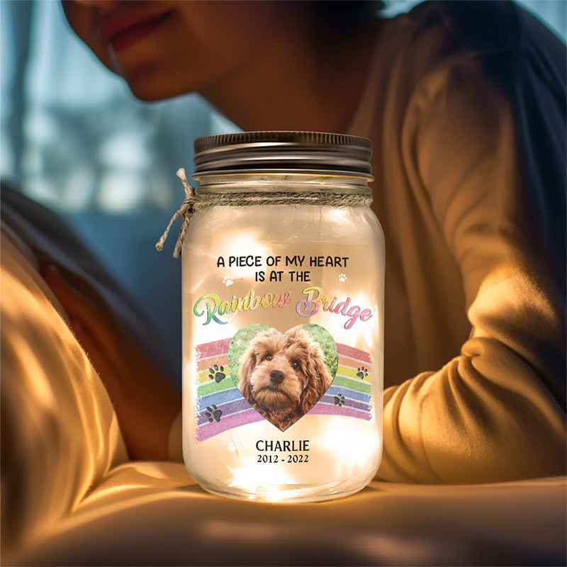 Photo personnalisée, brillez toujours dans mon cœur ! Lampe commémorative personnalisée en pot Mason ! Cadeau de condoléances pour les propriétaires et les amoureux des animaux.