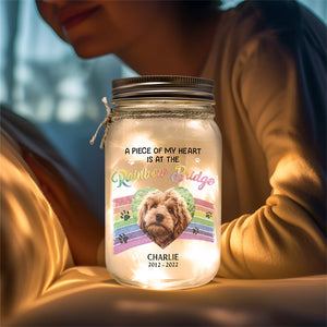 Photo personnalisée, brillez toujours dans mon cœur ! Lampe commémorative personnalisée en pot Mason ! Cadeau de condoléances pour les propriétaires et les amoureux des animaux.