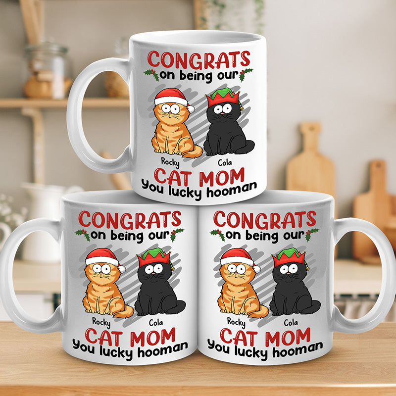 You Lucky Hooman - Mug personnalisé chat - Cadeau de Noël pour propriétaires et amoureux des animaux