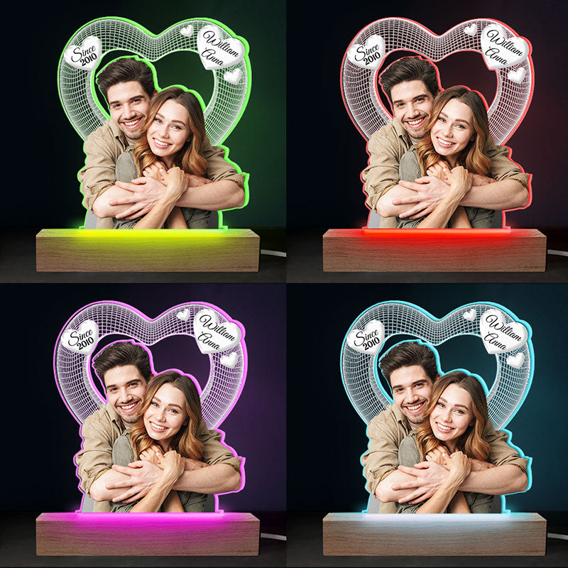 Photo personnalisée « Je t'aime » - Lampe LED 3D personnalisée en forme de couple - Téléchargez une photo pour un cadeau d'anniversaire ou de mariage