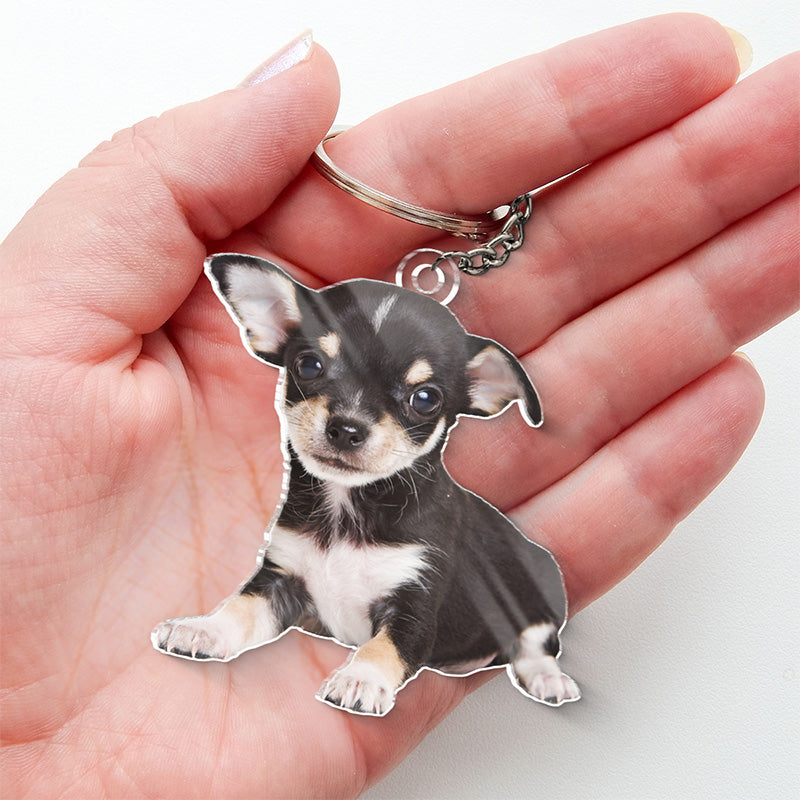 Porte-clés personnalisé en acrylique avec photo « Mon ami à quatre pattes est mon ange des fêtes » pour chien et chat – Cadeau pour propriétaires et amoureux des animaux