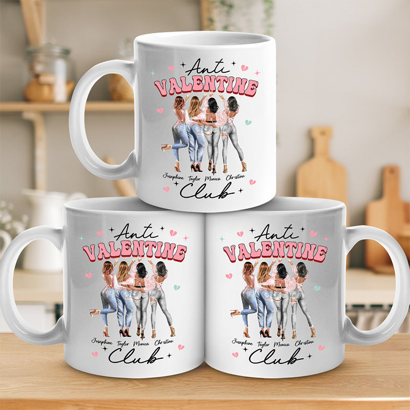 Anti Valentine Club - Mug personnalisé Bestie - Cadeau de Saint-Valentin pour meilleures amies, meilleures amies, sœurs