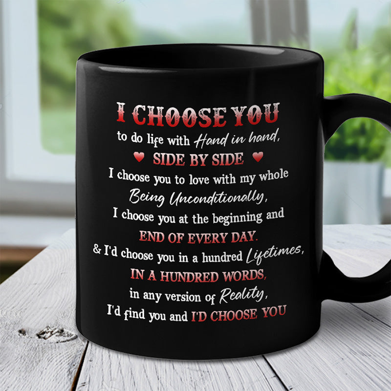 Tasse noire personnalisée « Main dans la main, côte à côte » – Cadeau pour mari et femme, anniversaire