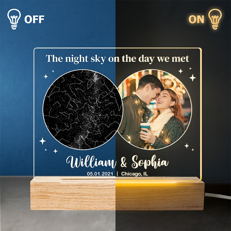 Photo personnalisée sous ce ciel, notre histoire a commencé pour toujours - Lumière LED 3D personnalisée pour couple - Cadeau pour mari et femme, anniversaire