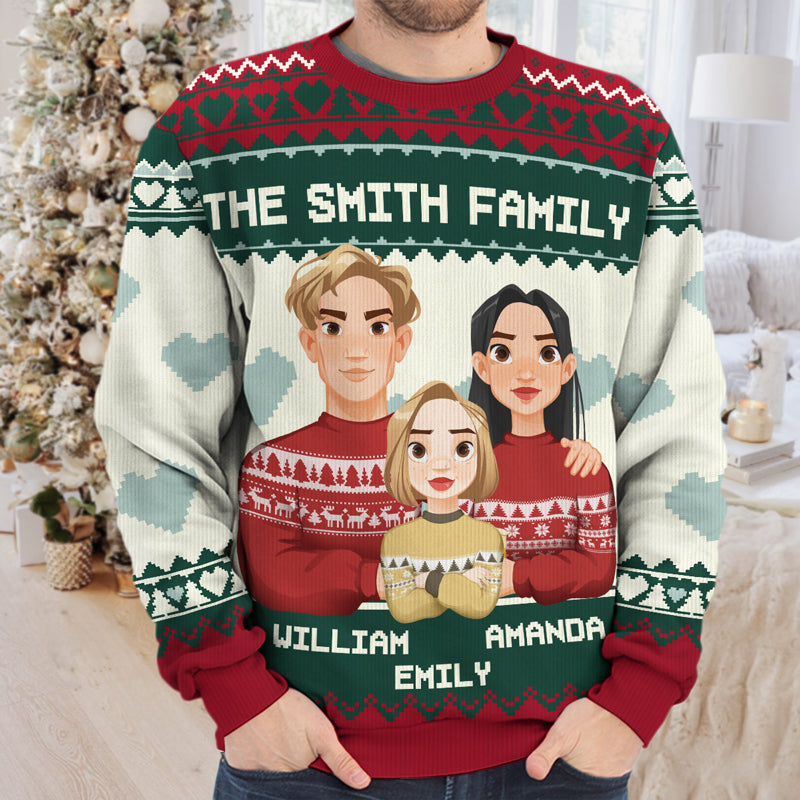 Notre famille est tout - Sweat-shirt personnalisé moche pour la famille - Pull en laine unisexe - Cadeau de Noël pour les membres de la famille