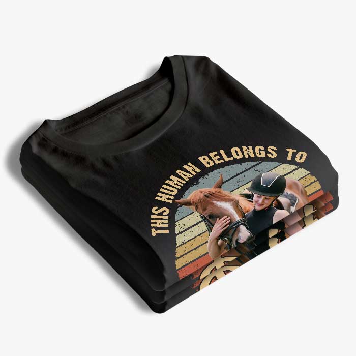 Photo personnalisée : Juste un humain qui aime les chevaux - T-shirt unisexe personnalisé, sweat à capuche, sweat-shirt - Cadeau pour les propriétaires d'animaux et les amoureux des animaux